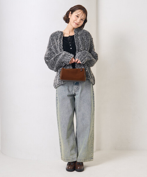 FREAK'S STORE（フリークスストア）の「ファー ニット コート（ノーカラージャケット・レディース・ブラウン/オフホワイト/グレー・ﾌﾘ-）」の22枚目の写真