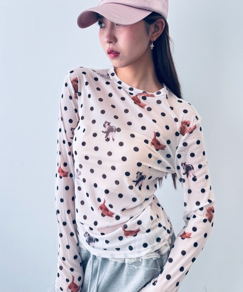 Y2K SYNAPSE FACTORY（ワイツーケー シナプスファクトリー）の「【ドット】シアーロングTシャツ（Tシャツ/カットソー・レディース・ホワイト/ブラック・FREE）」の15枚目の写真