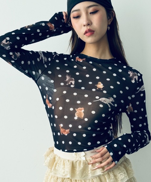 Y2K SYNAPSE FACTORY（ワイツーケー シナプスファクトリー）の「【ドット】シアーロングTシャツ（Tシャツ/カットソー・レディース・ホワイト/ブラック・FREE）」の7枚目の写真