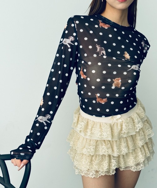 Y2K SYNAPSE FACTORY（ワイツーケー シナプスファクトリー）の「【ドット】シアーロングTシャツ（Tシャツ/カットソー・レディース・ホワイト/ブラック・FREE）」の3枚目の写真