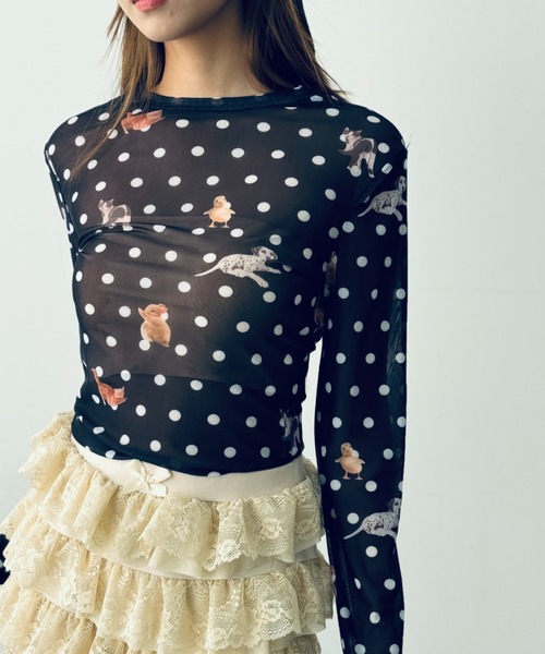 Y2K SYNAPSE FACTORY（ワイツーケー シナプスファクトリー）の「【ドット】シアーロングTシャツ（Tシャツ/カットソー・レディース・ホワイト/ブラック・FREE）」の4枚目の写真