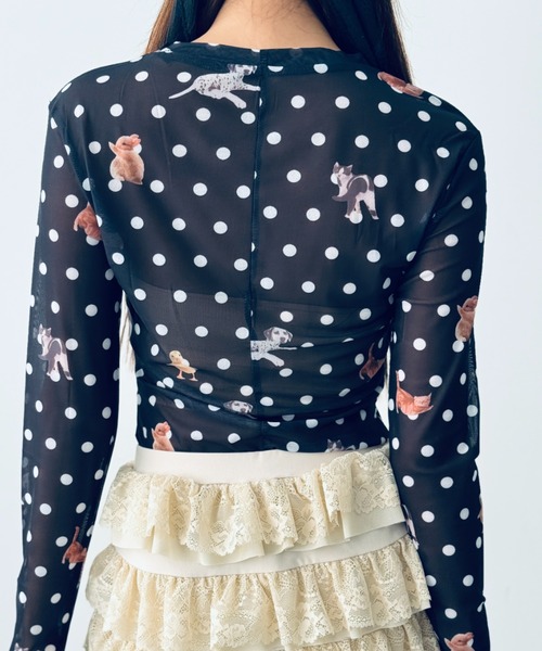 Y2K SYNAPSE FACTORY（ワイツーケー シナプスファクトリー）の「【ドット】シアーロングTシャツ（Tシャツ/カットソー・レディース・ホワイト/ブラック・FREE）」の5枚目の写真