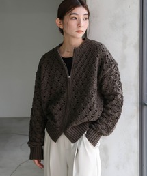 select MOCA | 透かし編みジップカーディガン(カーディガン/ボレロ)