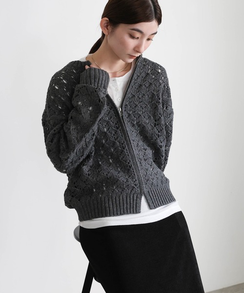 select MOCA（セレクトモカ）の「透かし編みジップカーディガン（カーディガン/ボレロ・レディース・ブラック/ブラウン・FREE）」の17枚目の写真