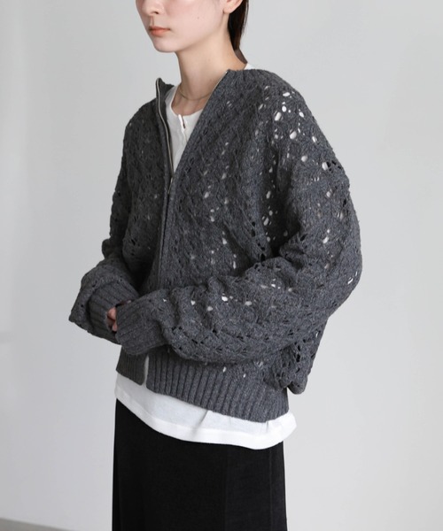 select MOCA（セレクトモカ）の「透かし編みジップカーディガン（カーディガン/ボレロ・レディース・ブラック/ブラウン・FREE）」の18枚目の写真