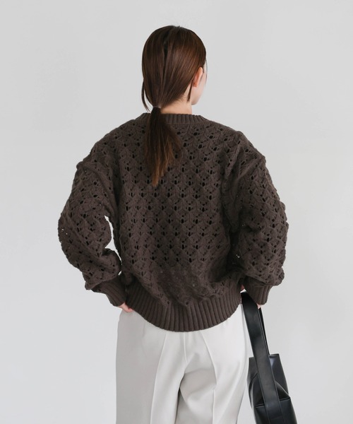 select MOCA（セレクトモカ）の「透かし編みジップカーディガン（カーディガン/ボレロ・レディース・ブラック/ブラウン・FREE）」の4枚目の写真