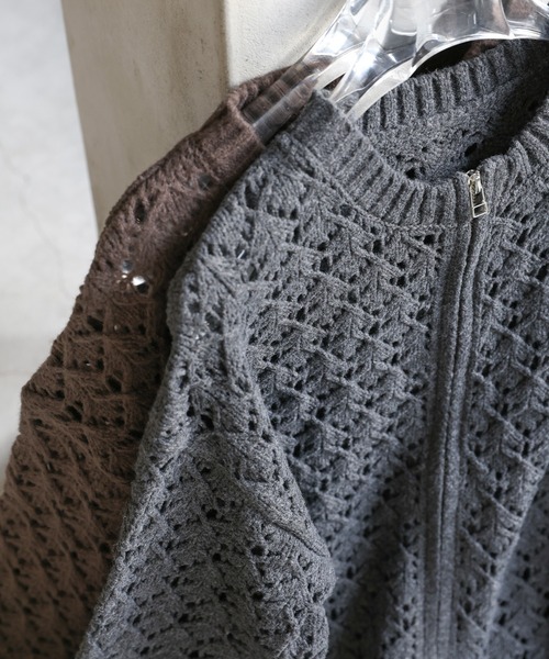 select MOCA（セレクトモカ）の「透かし編みジップカーディガン（カーディガン/ボレロ・レディース・ブラック/ブラウン・FREE）」の6枚目の写真