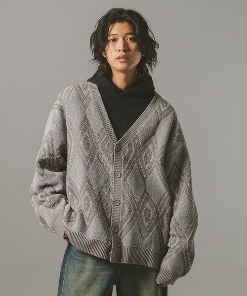 RAGEBLUE（レイジブルー）の「アーガイルモールニットカーディガン（カーディガン/ボレロ・メンズ・ブラック/ダークブラウン/グレー系その他・LARGE/MEDIUM）」の2枚目の写真