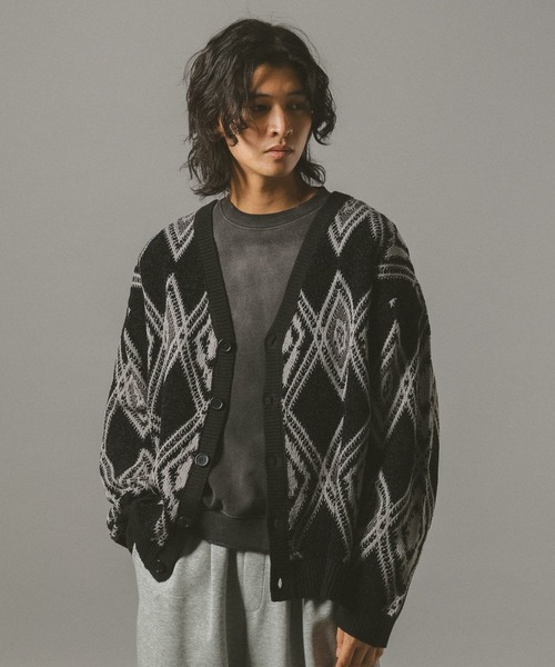 RAGEBLUE（レイジブルー）の「アーガイルモールニットカーディガン（カーディガン/ボレロ・メンズ・ブラック/ダークブラウン/グレー系その他・LARGE/MEDIUM）」の9枚目の写真