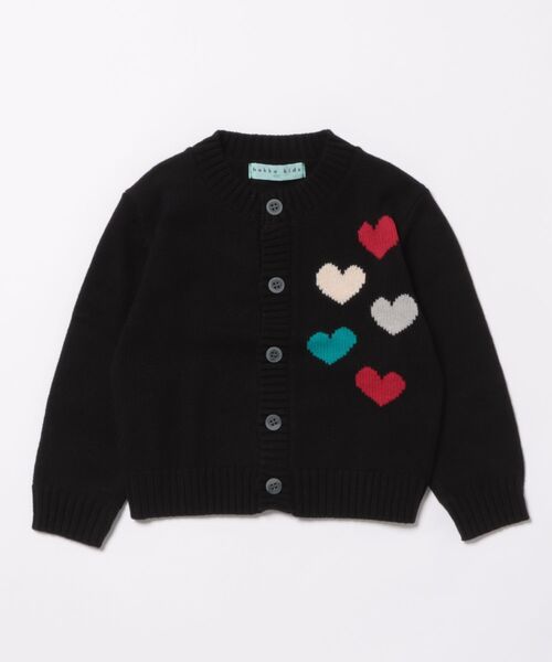 HAKKA KIDS（ハッカキッズ）の「ウォッシャブルニットハート柄カーディガン（カーディガン/ボレロ・キッズ・ブラック/キナリ・110cm/120cm/130cm/100cm）」の2枚目の写真