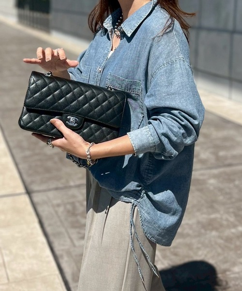 Emma Taylor(エマテイラー)の「【秋に活躍!】シルエット変更可!シアーデニムドロストシャツ(シャツ/ブラウス・レディース・ブルー/グレー・FREE)」の12枚目の写真