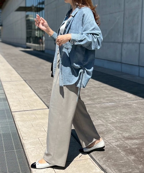 Emma Taylor(エマテイラー)の「【秋に活躍!】シルエット変更可!シアーデニムドロストシャツ(シャツ/ブラウス・レディース・ブルー/グレー・FREE)」の15枚目の写真