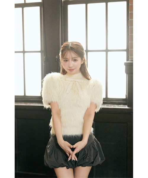 Fluffy Ribbon Puff Knit Top ミストレアス Fluffy Ribbon Puff Knit Top（ニット/セーター）｜MISTREASS