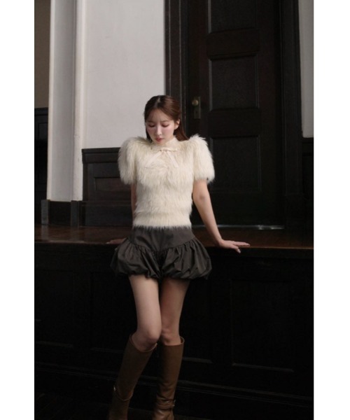 Fluffy Ribbon Puff Knit Top（ニット/セーター）｜MISTREASS