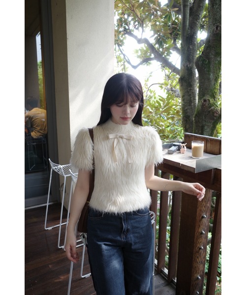 Fluffy Ribbon Puff Knit Top（ニット/セーター）｜MISTREASS