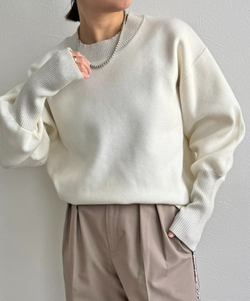 LHELBIE（レルビエ）の「【洗える】ラメリブスウェットニット（ニット/セーター・レディース・チャコールグレー/アイボリー/ライトグリーン/ピンク・M）」の2枚目の写真