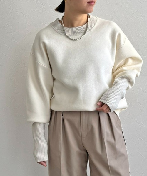 LHELBIE（レルビエ）の「【洗える】ラメリブスウェットニット（ニット/セーター・レディース・チャコールグレー/アイボリー/ライトグリーン/ピンク・M）」の11枚目の写真