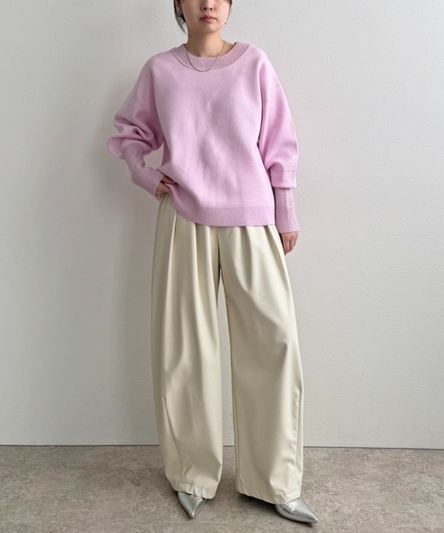 LHELBIE（レルビエ）の「【洗える】ラメリブスウェットニット（ニット/セーター・レディース・チャコールグレー/アイボリー/ライトグリーン/ピンク・M）」の17枚目の写真