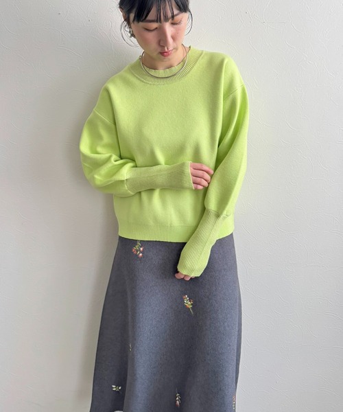 LHELBIE（レルビエ）の「【洗える】ラメリブスウェットニット（ニット/セーター・レディース・チャコールグレー/アイボリー/ライトグリーン/ピンク・M）」の5枚目の写真