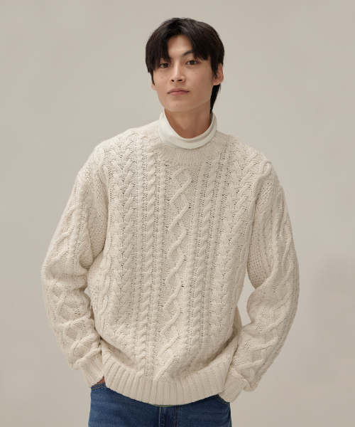 Сет‑микс вязаный свитер «Fisherman Crewneck» — айвори