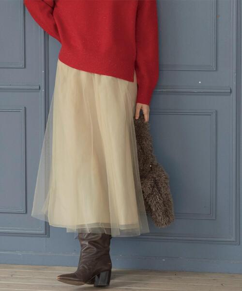 OPAQUE.CLIP(オペークドットクリップ)の「チュールイージーギャザースカート【洗濯機OK】(スカート・レディース・ベージュ/ブラック/チャコールグレー・38/40)」の3枚目の写真