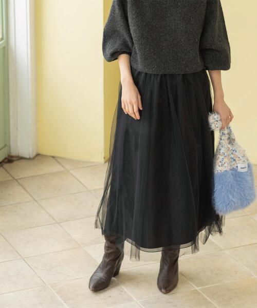 OPAQUE.CLIP(オペークドットクリップ)の「チュールイージーギャザースカート【洗濯機OK】(スカート・レディース・ベージュ/ブラック/チャコールグレー・38/40)」の2枚目の写真