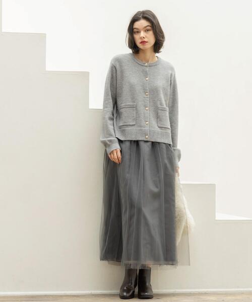 OPAQUE.CLIP(オペークドットクリップ)の「チュールイージーギャザースカート【洗濯機OK】(スカート・レディース・ベージュ/ブラック/チャコールグレー・38/40)」の4枚目の写真