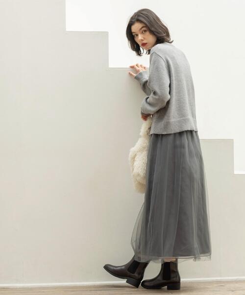 OPAQUE.CLIP(オペークドットクリップ)の「チュールイージーギャザースカート【洗濯機OK】(スカート・レディース・ベージュ/ブラック/チャコールグレー・38/40)」の5枚目の写真