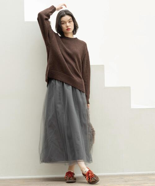 OPAQUE.CLIP(オペークドットクリップ)の「チュールイージーギャザースカート【洗濯機OK】(スカート・レディース・ベージュ/ブラック/チャコールグレー・38/40)」の7枚目の写真