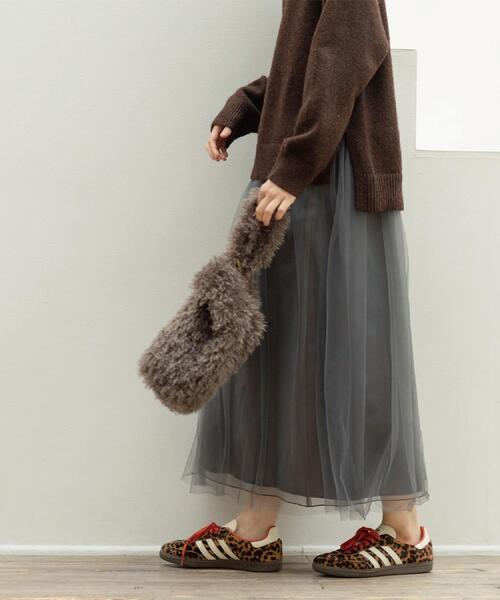 OPAQUE.CLIP(オペークドットクリップ)の「チュールイージーギャザースカート【洗濯機OK】(スカート・レディース・ベージュ/ブラック/チャコールグレー・38/40)」の8枚目の写真