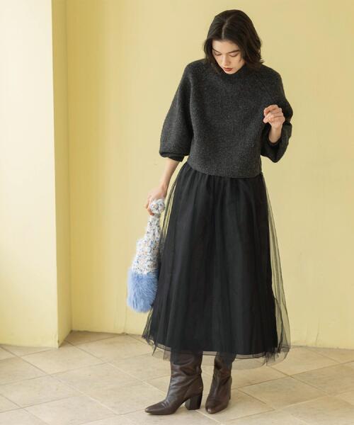 OPAQUE.CLIP(オペークドットクリップ)の「チュールイージーギャザースカート【洗濯機OK】(スカート・レディース・ベージュ/ブラック/チャコールグレー・38/40)」の14枚目の写真