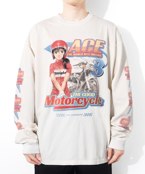 QT8 GARMENTS(キューティーエイトガーメント)の「LB Ace Motors Washed Long Sleeve (Ecru)(Tシャツ/カットソー・レディース・その他・LARGE/SMALL/MEDIUM/X-LARGE)」の1枚目の写真