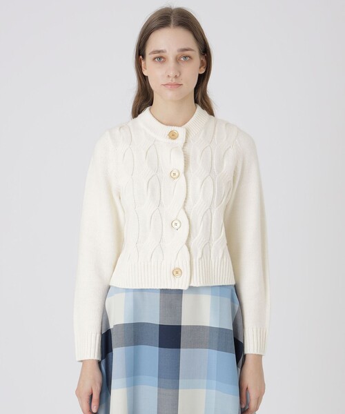 BLUE LABEL CRESTBRIDGE（ブルーレーベルクレストブリッジ）の「【限定カラーあり】ヘアリーアルパカウールカーディガン（カーディガン/ボレロ・レディース・オフホワイト/ブラック/グレー系その他・38）」の2枚目の写真