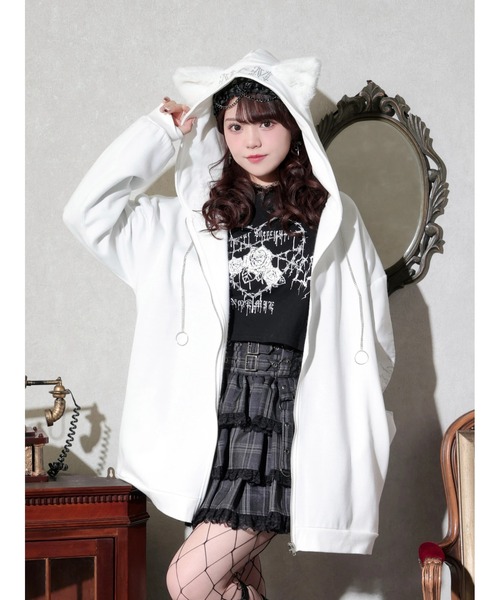 ねこ耳ファーしっぽ付き裏起毛ジップパーカー（パーカー）｜NOEMIE