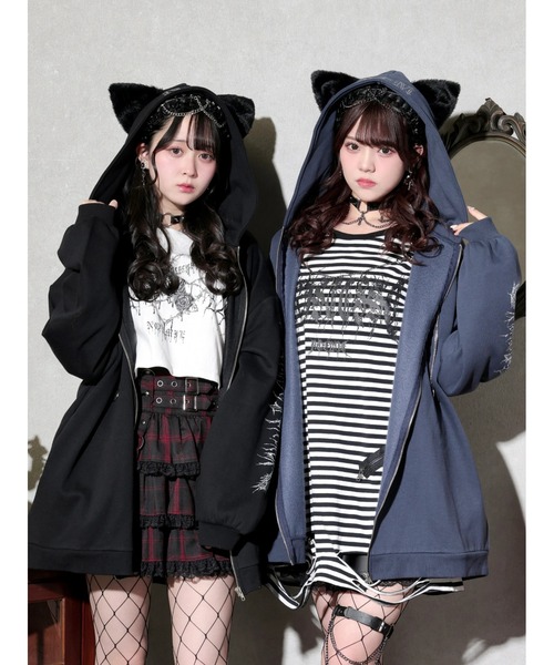 NOEMIE(ノエミー)の「ねこ耳ファーしっぽ付き裏起毛ジップパーカー(パーカー・レディース・オフホワイト/ブルー/ブラック・M)」の5枚目の写真