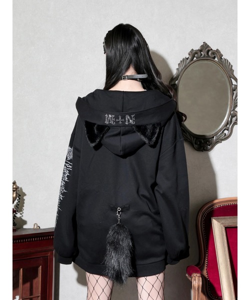 NOEMIE(ノエミー)の「ねこ耳ファーしっぽ付き裏起毛ジップパーカー(パーカー・レディース・オフホワイト/ブルー/ブラック・M)」の17枚目の写真