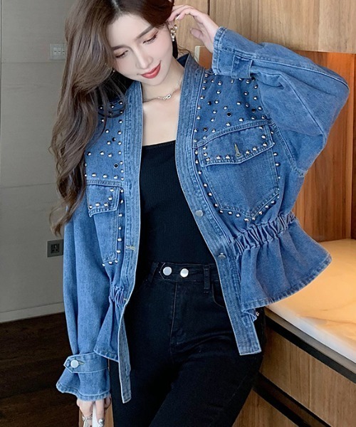 emi+（エミプラス）の「BIG襟フリルデニムジャケット（デニム