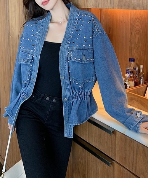 emi+(エミプラス)の「ペプラムシルエットデニムジャケット(デニムジャケット・レディース・ブルー・FREE)」の2枚目の写真