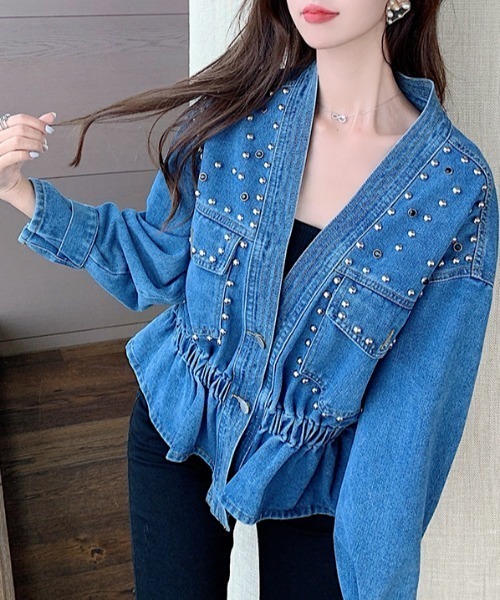 emi+(エミプラス)の「ペプラムシルエットデニムジャケット(デニムジャケット・レディース・ブルー・FREE)」の5枚目の写真