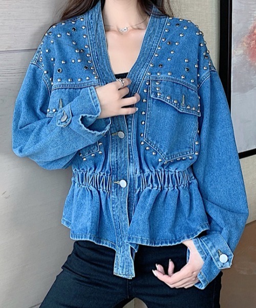 emi+(エミプラス)の「ペプラムシルエットデニムジャケット(デニムジャケット・レディース・ブルー・FREE)」の6枚目の写真