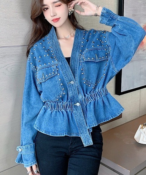 emi+(エミプラス)の「ペプラムシルエットデニムジャケット(デニムジャケット・レディース・ブルー・FREE)」の7枚目の写真