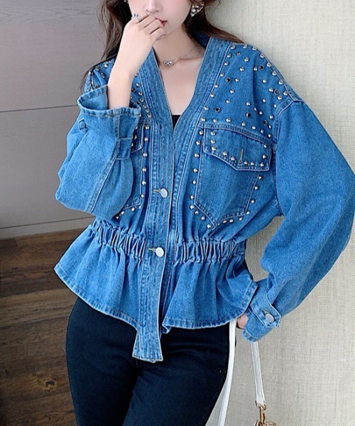 emi+(エミプラス)の「ペプラムシルエットデニムジャケット(デニムジャケット・レディース・ブルー・FREE)」の8枚目の写真