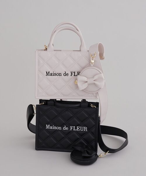 Maison de FLEUR（メゾンドフルール）の「ミニポーチ付きキルティングトートバッグ（ハンドバッグ・レディース・ブラック/ピンク・FREE）」の11枚目の写真