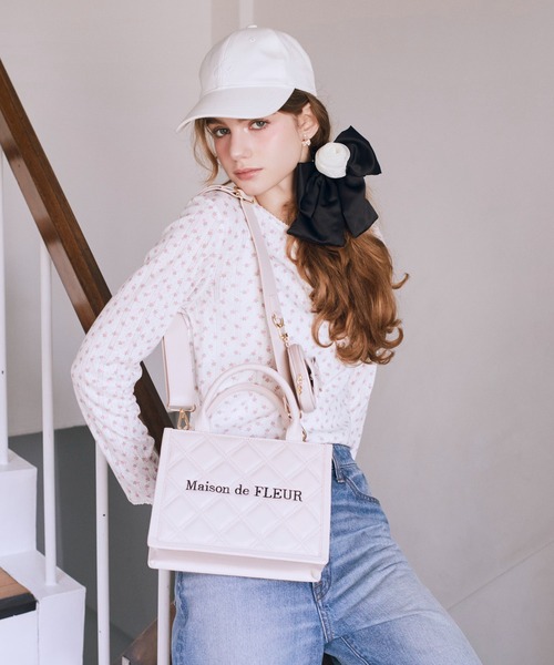 Maison de FLEUR（メゾンドフルール）の「ミニポーチ付きキルティングトートバッグ（ハンドバッグ・レディース・ブラック/ピンク・FREE）」の10枚目の写真