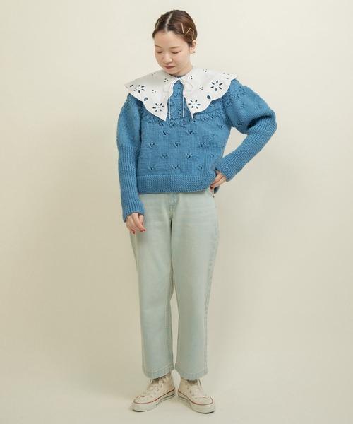 CHILD WOMAN（チャイルドウーマン）の「ネパールギルボックス 求心もよう編みプルオーバー（ニット/セーター・レディース・サックスブルー・FREE）」の16枚目の写真