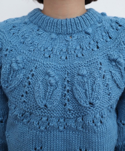 CHILD WOMAN（チャイルドウーマン）の「ネパールギルボックス 求心もよう編みプルオーバー（ニット/セーター・レディース・サックスブルー・FREE）」の7枚目の写真
