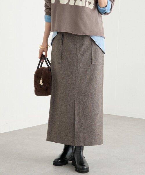 RIVE DROITE（リヴドロワ）の「【上品な装いに】エコツイードポケットスカート（スカート・レディース・ブラウン/ベージュ・36/38）」の2枚目の写真