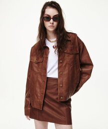 FAUX LEATHER WASHED MINI SKIRTS_TAN BROWN