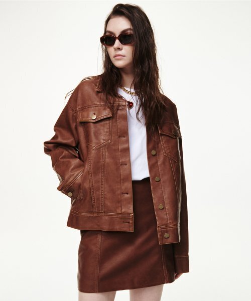 B QUIET(ビークワイエット)の「FAUX LEATHER WASHED MINI SKIRTS_TAN BROWN(スカート・レディース・その他・MEDIUM/SMALL)」の5枚目の写真
