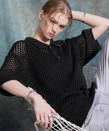 SERACE（セラス）の「【SERACE】Loose openwork mesh short sleeve knit polo shirt / ルーズ透かし編みメッシュ半袖ニットポロシャツ（ポロシャツ）」